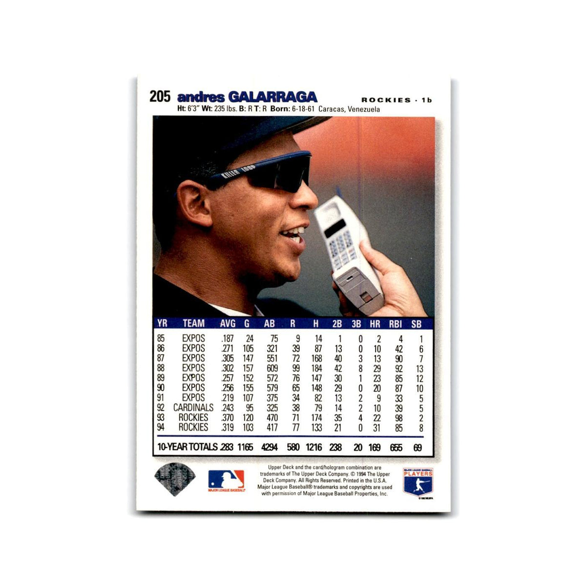 Andres Galarraga 1995 Collector's Choice SE #205 Colorado Rockies NM