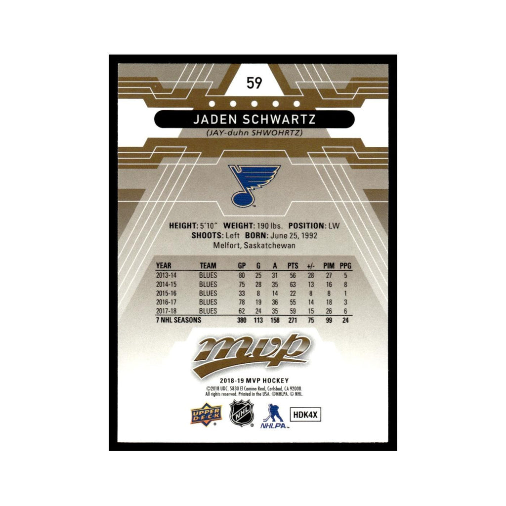 Jaden Schwartz 2018 Upper Deck MVP #59 St. Louis Blues Hockey Card NM