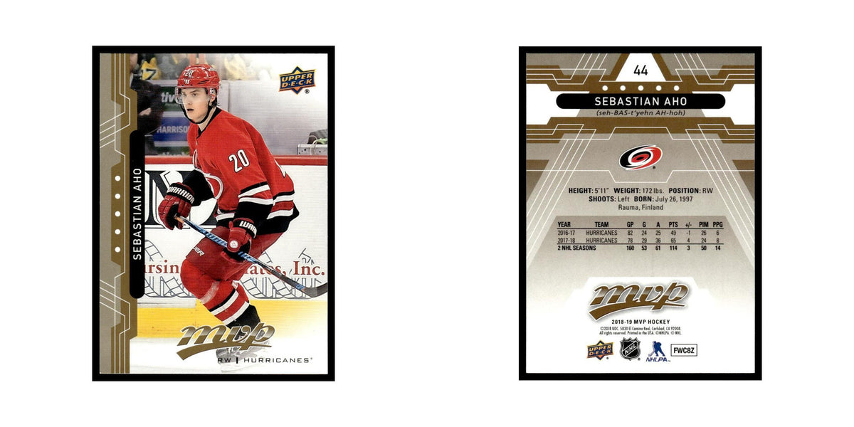 Sebastian Aho 2018 Upper Deck MVP #44 Carolina Hurricanes Hockey Card NM