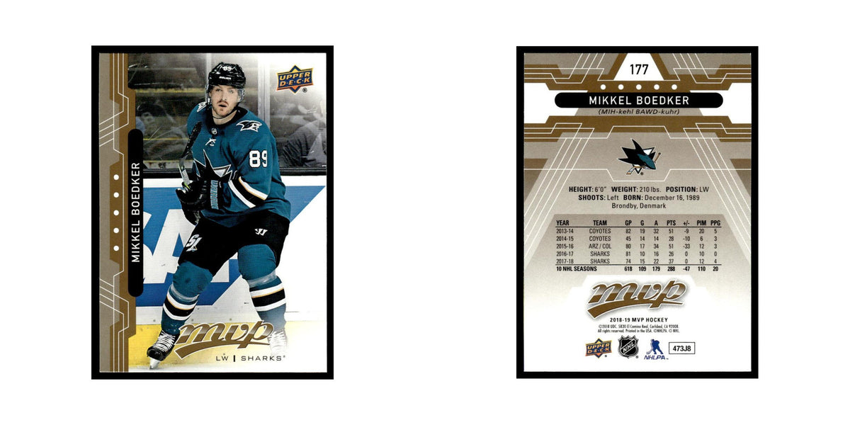 Mikkel Boedker 2018 Upper Deck MVP #177 San Jose Sharks Hockey Card NM