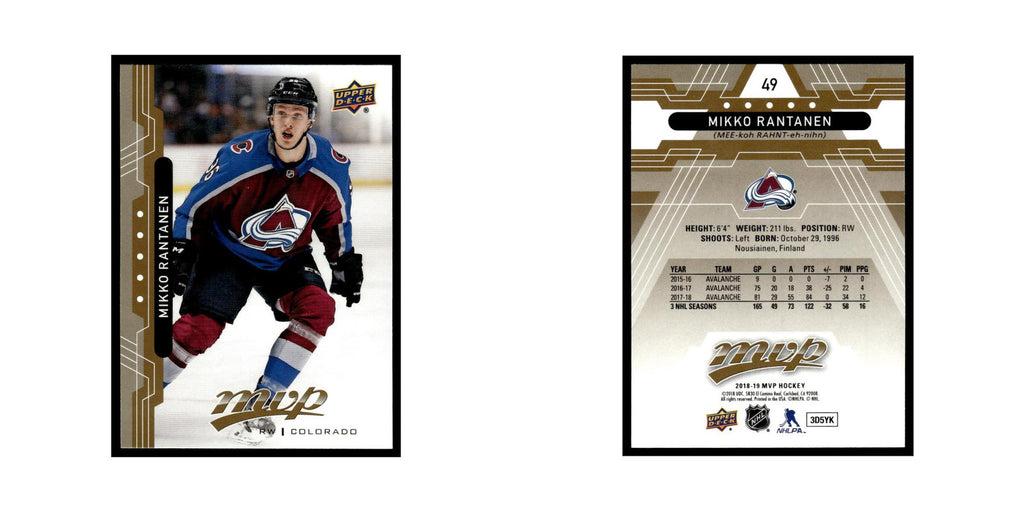 Mikko Rantanen 2018 Upper Deck MVP #49 Colorado Avalanche Hockey Card NM