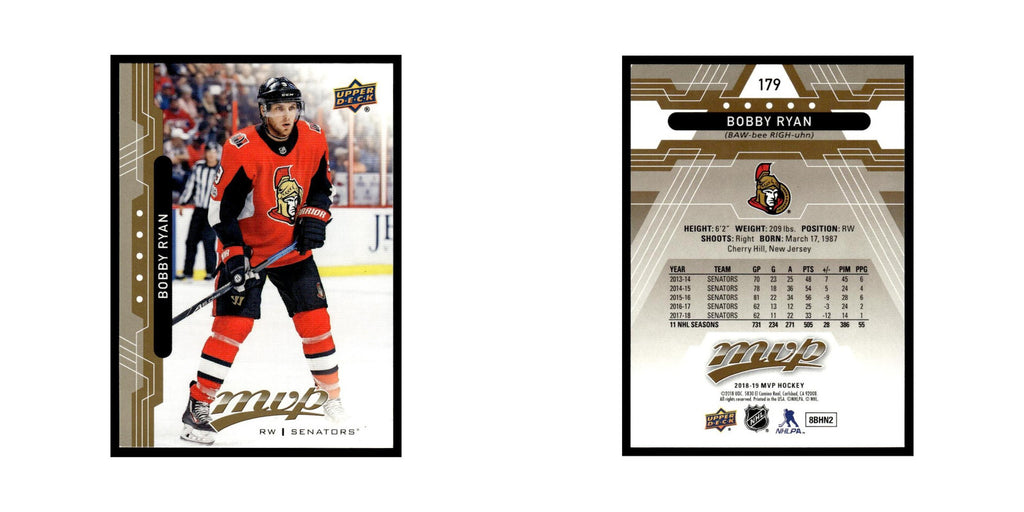 Bobby Ryan 2018 Upper Deck MVP #179 Ottawa Senators Hockey Card NM
