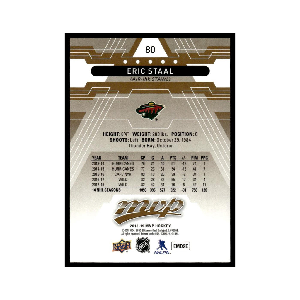 Eric Staal 2018 Upper Deck MVP #80 Minnesota Wild Hockey Card NM