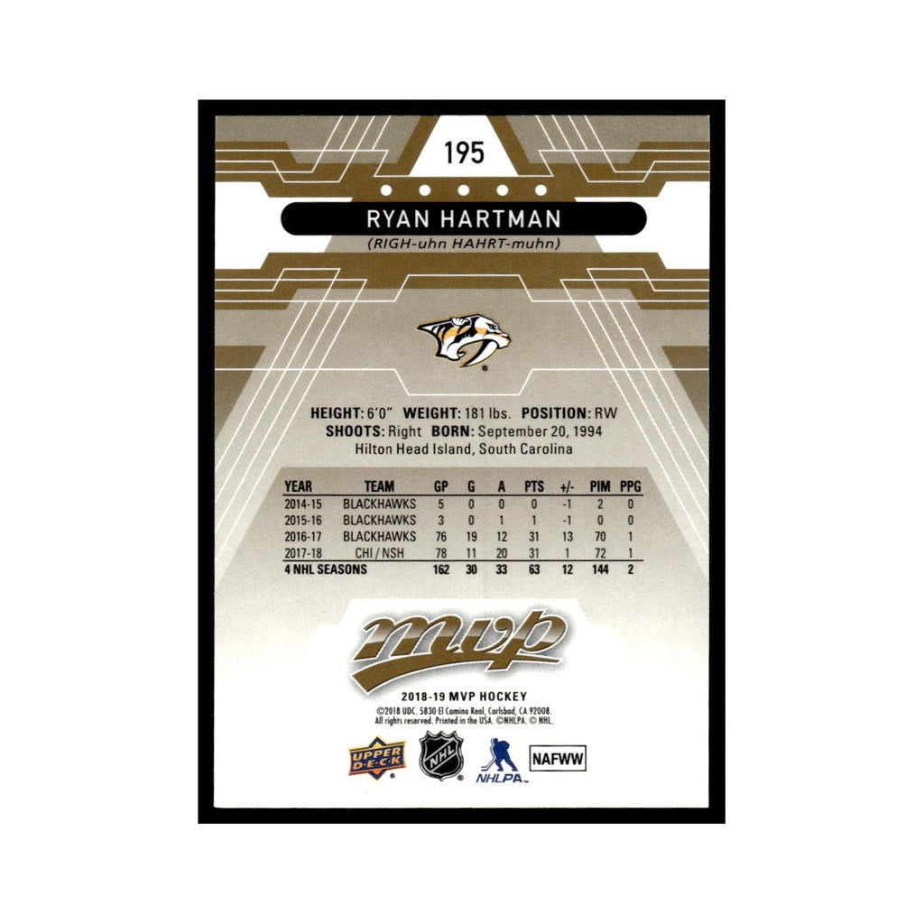 Ryan Hartman 2018 Upper Deck MVP #195 Nashville Predators Hockey Card NM
