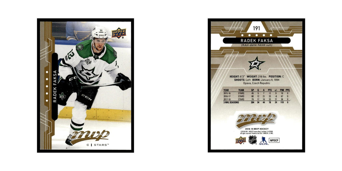 Radek Faksa 2018 Upper Deck MVP #191 Dallas Stars Hockey Card NM