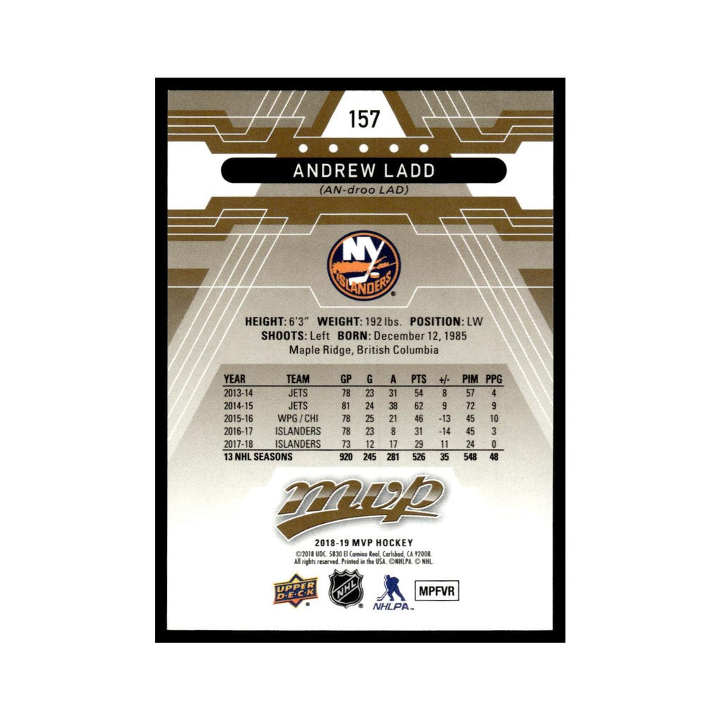 Andrew Ladd 2018 Upper Deck MVP #157 New York Islanders Hockey Card NM