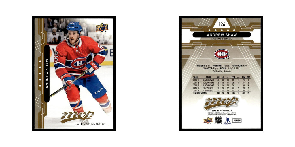 Andrew Shaw 2018 Upper Deck MVP #126 Montreal Canadiens Hockey Card NM