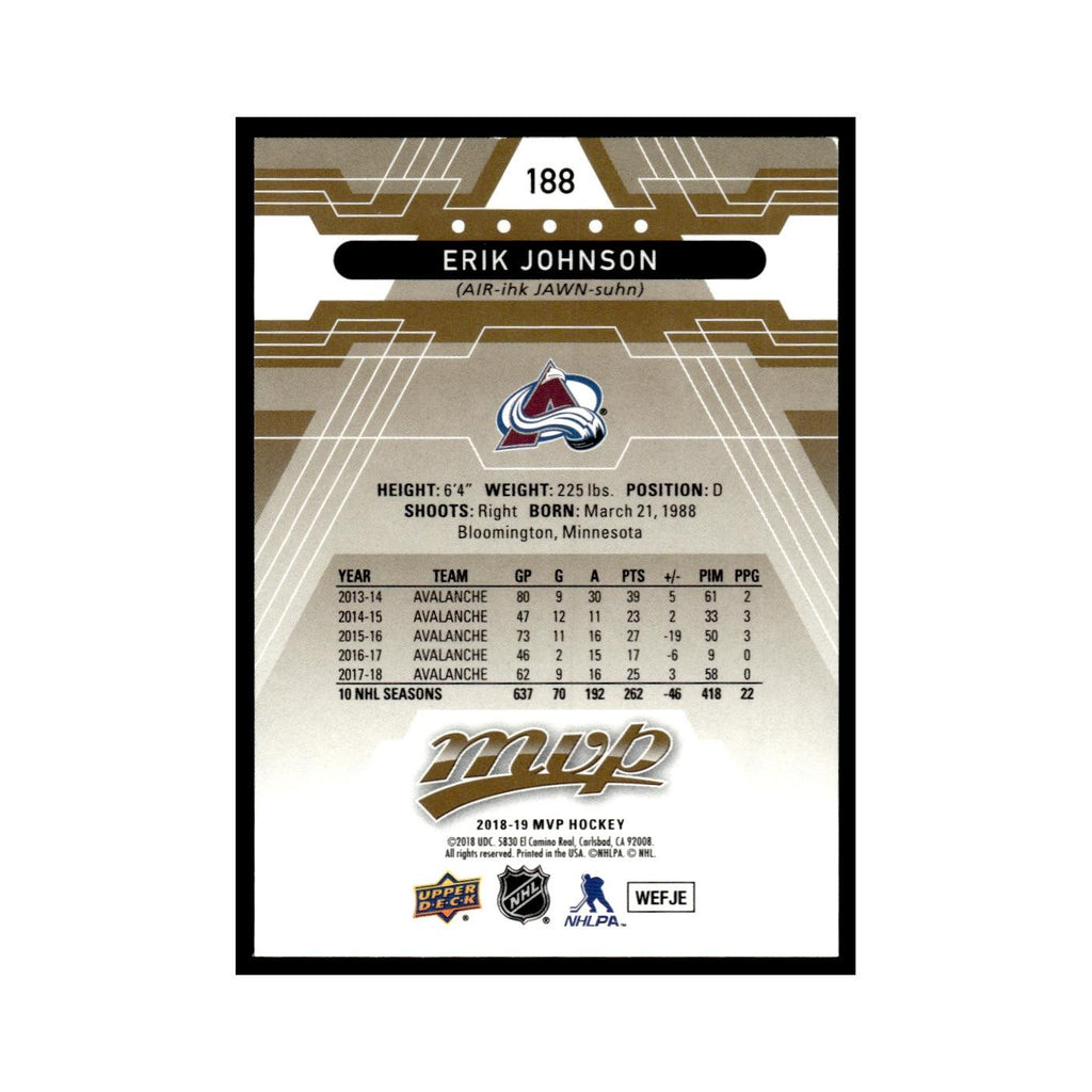 Erik Johnson 2018 Upper Deck MVP #188 Colorado Avalanche Hockey Card NM