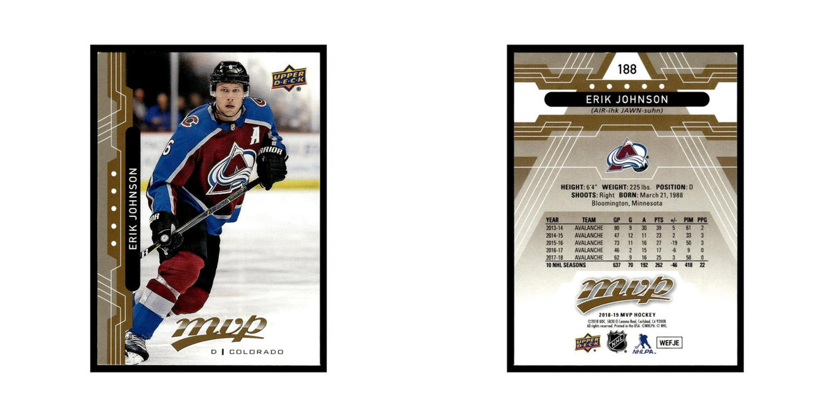 Erik Johnson 2018 Upper Deck MVP #188 Colorado Avalanche Hockey Card NM