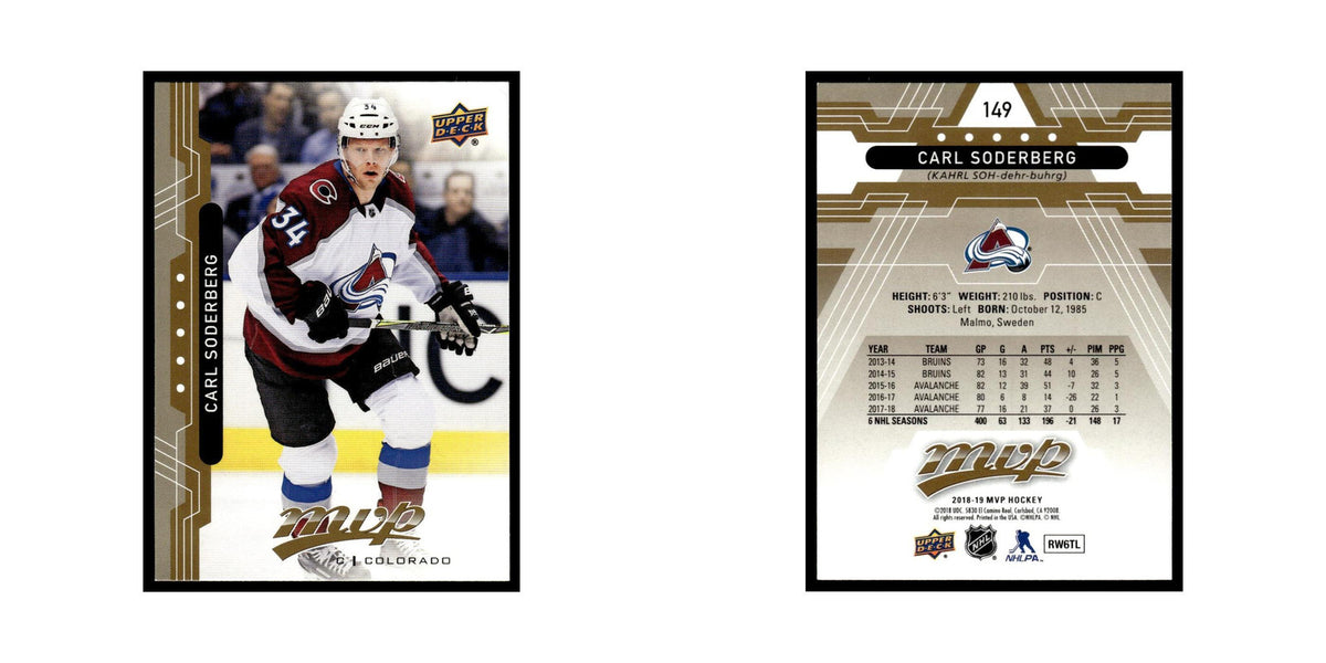 Carl Soderberg 2018 Upper Deck MVP #149 Colorado Avalanche Hockey Card NM