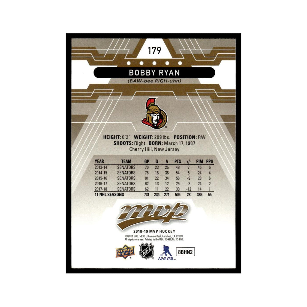 Bobby Ryan 2018 Upper Deck MVP #179 Ottawa Senators Hockey Card NM