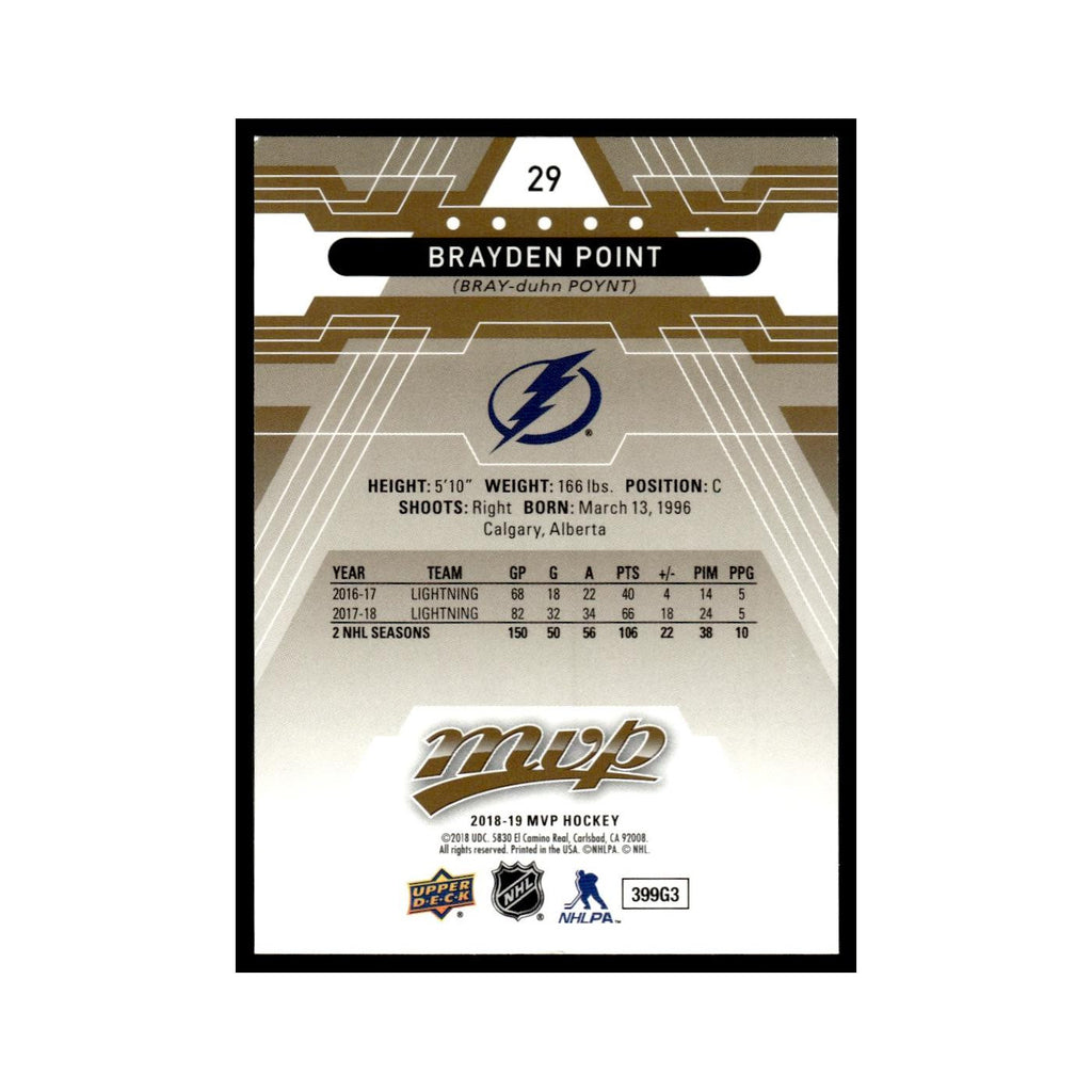 Brayden Point 2018 Upper Deck MVP #29 Tampa Bay Lightning Hockey Card NM