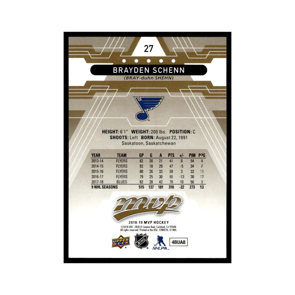 Brayden Schenn 2018 Upper Deck MVP #27 St. Louis Blues Hockey Card NM
