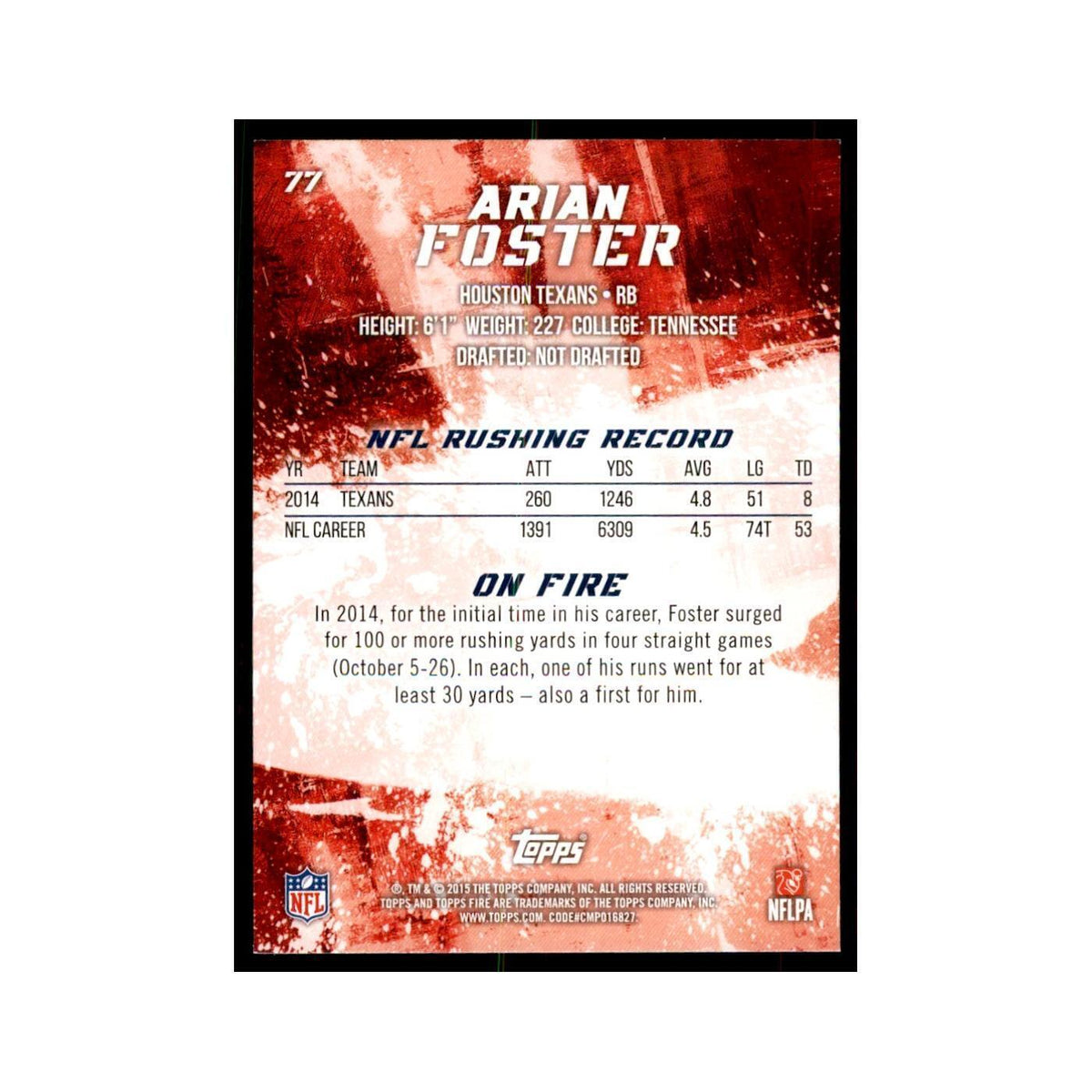 2015 Topps Fire Arian Foster Football Cards #77