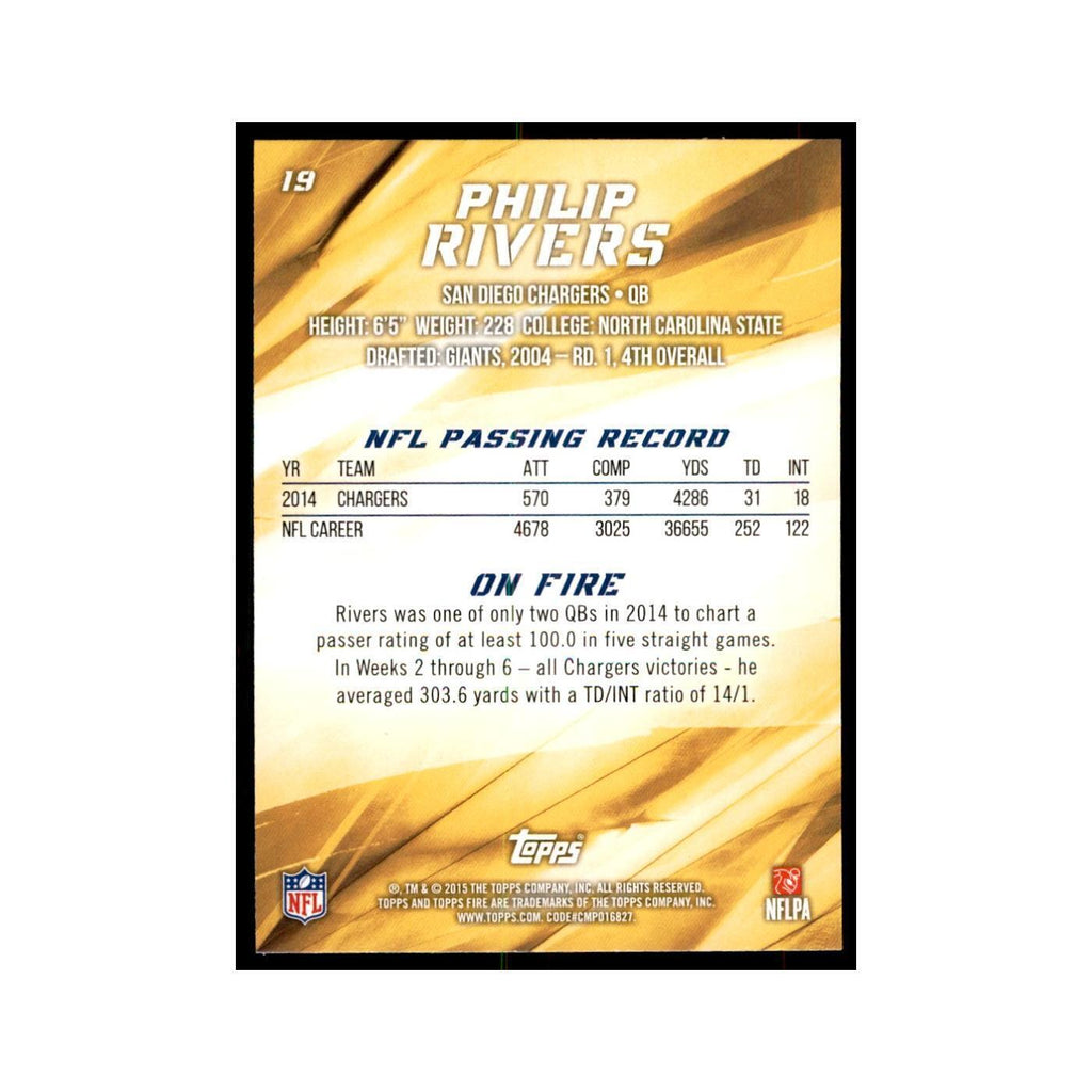 2015 Topps Fire Philip Rivers Football Cards #19