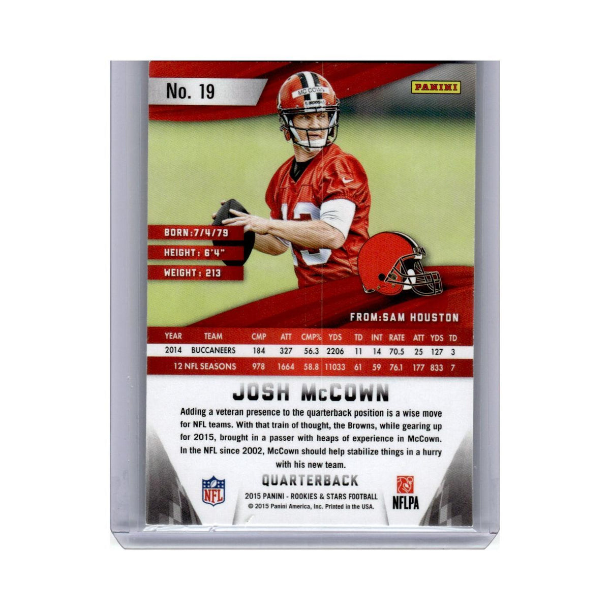 2015 Panini Rookies & Stars Josh McCown Browns #19