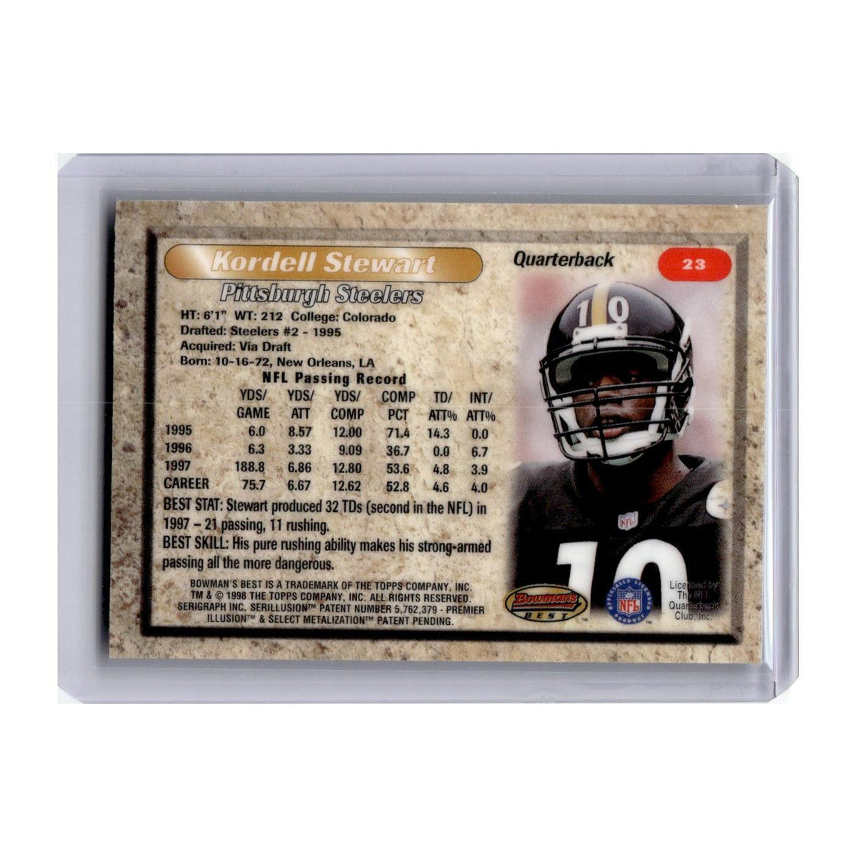 1998 Bowman's Best Kordell Stewart Steelers #23
