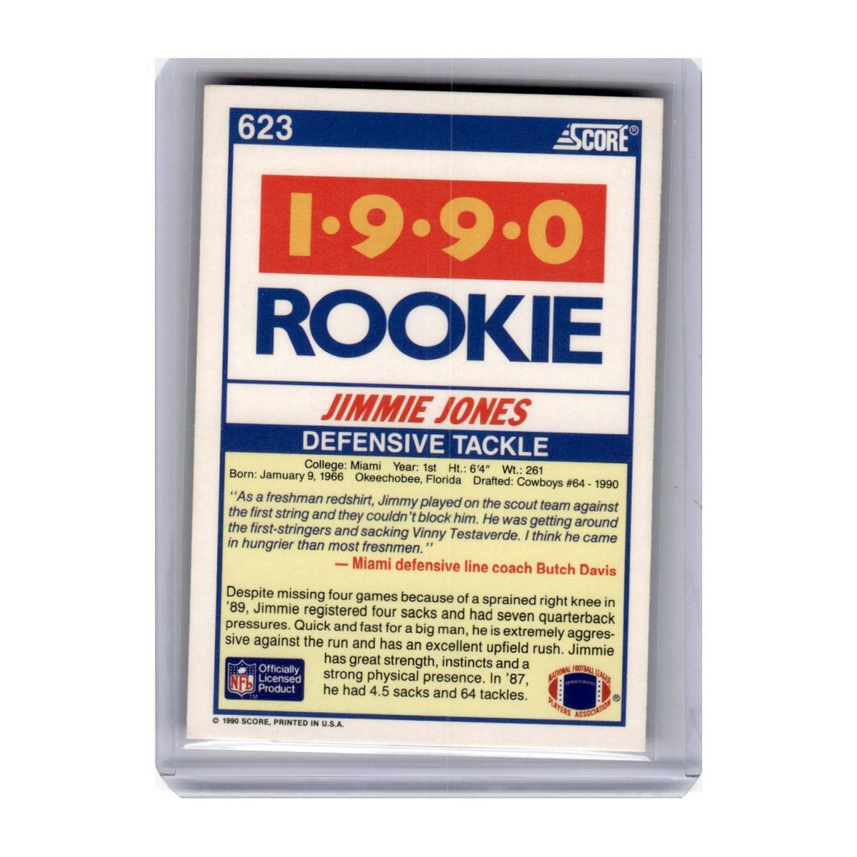 1990 Score Jimmie Jones RC Cowboys #623