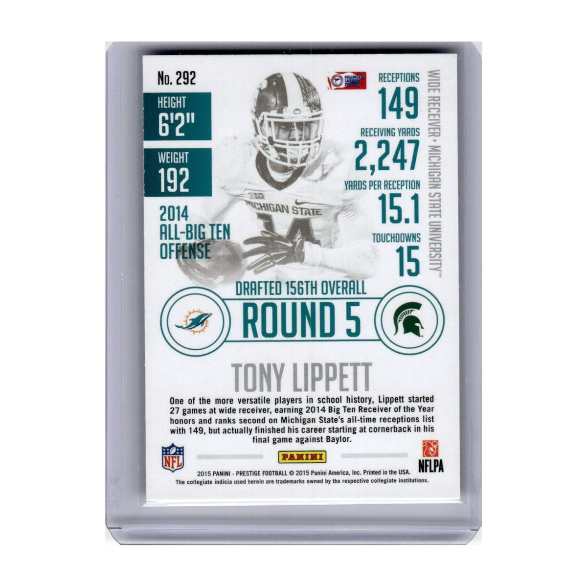 2015 Panini Prestige Tony Lippett RC Dolphins #292