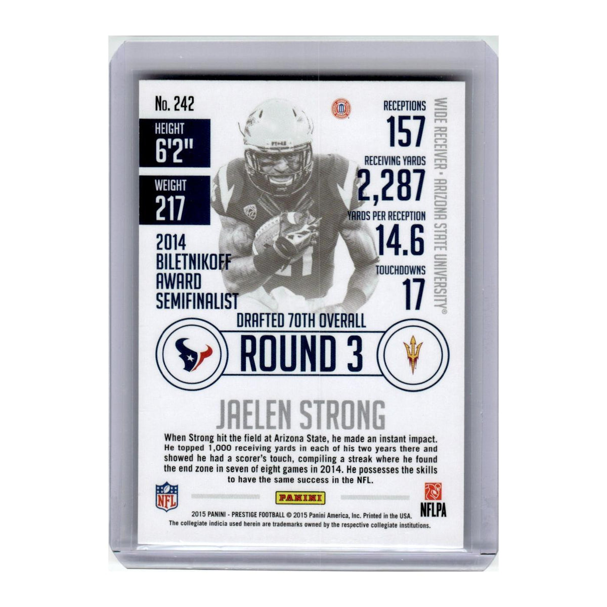 2015 Panini Prestige Jaelen Strong RC Texans #242