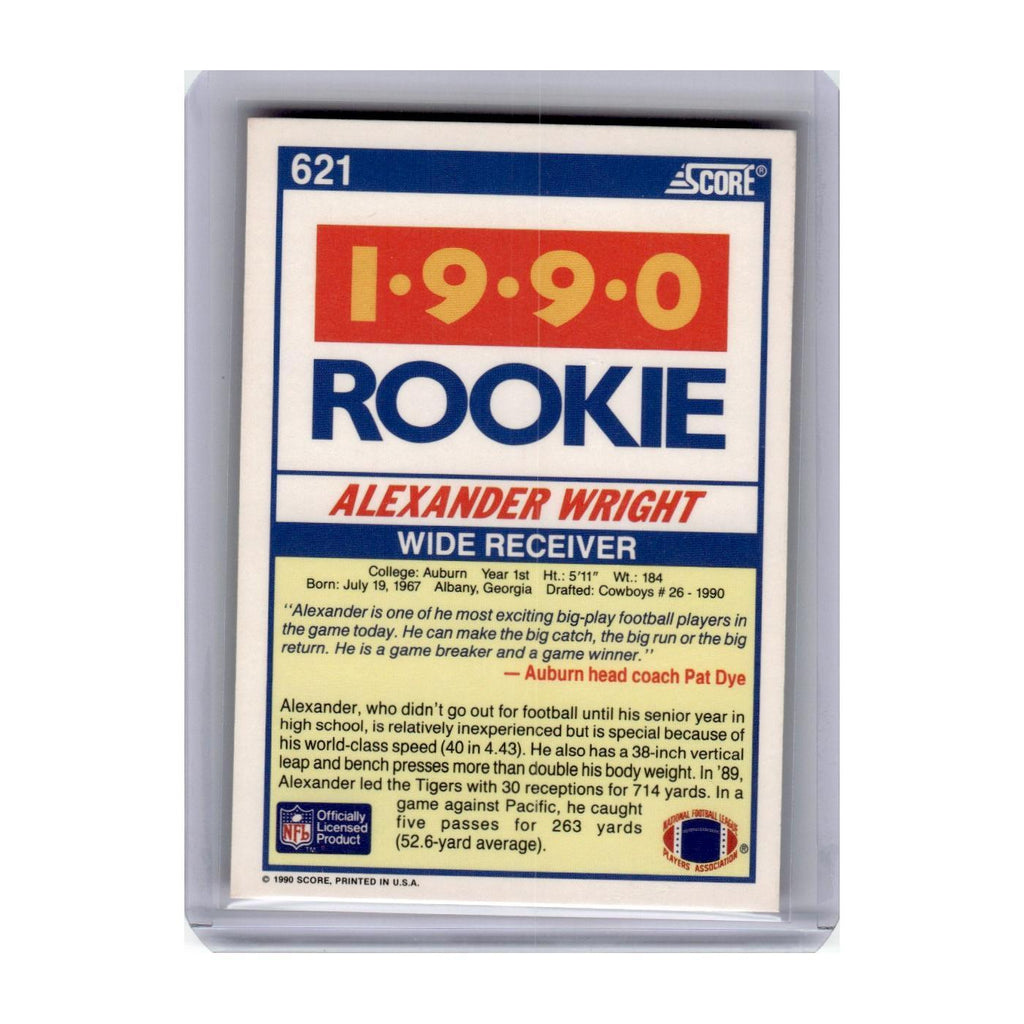 1990 Score Alexander Wright RC Cowboys #621