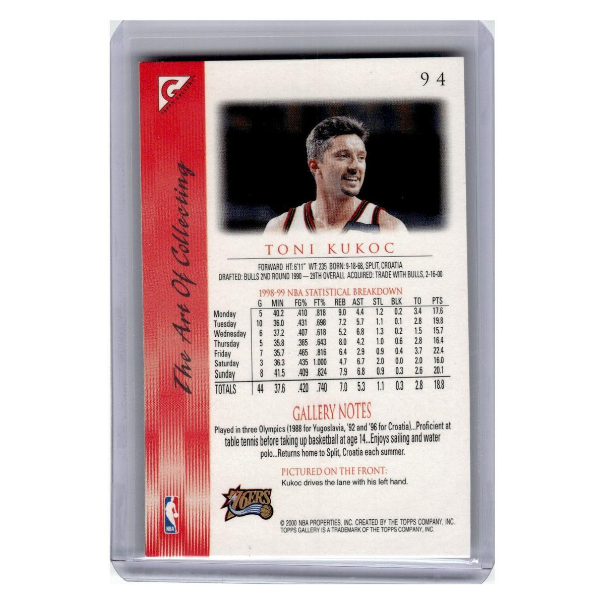 2000 Topps Gallery Toni Kukoc 76ers #94