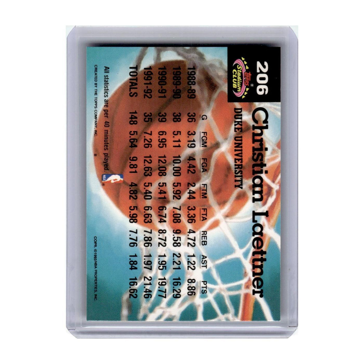 1993 Stadium Club Christian Laettner #206