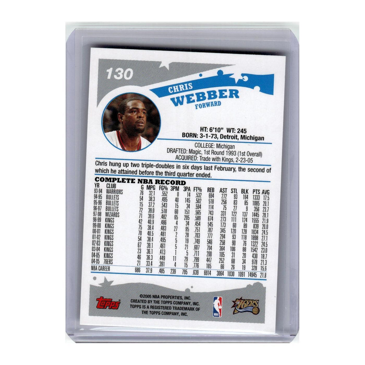 2005 Topps Chris Webber 76ers #130