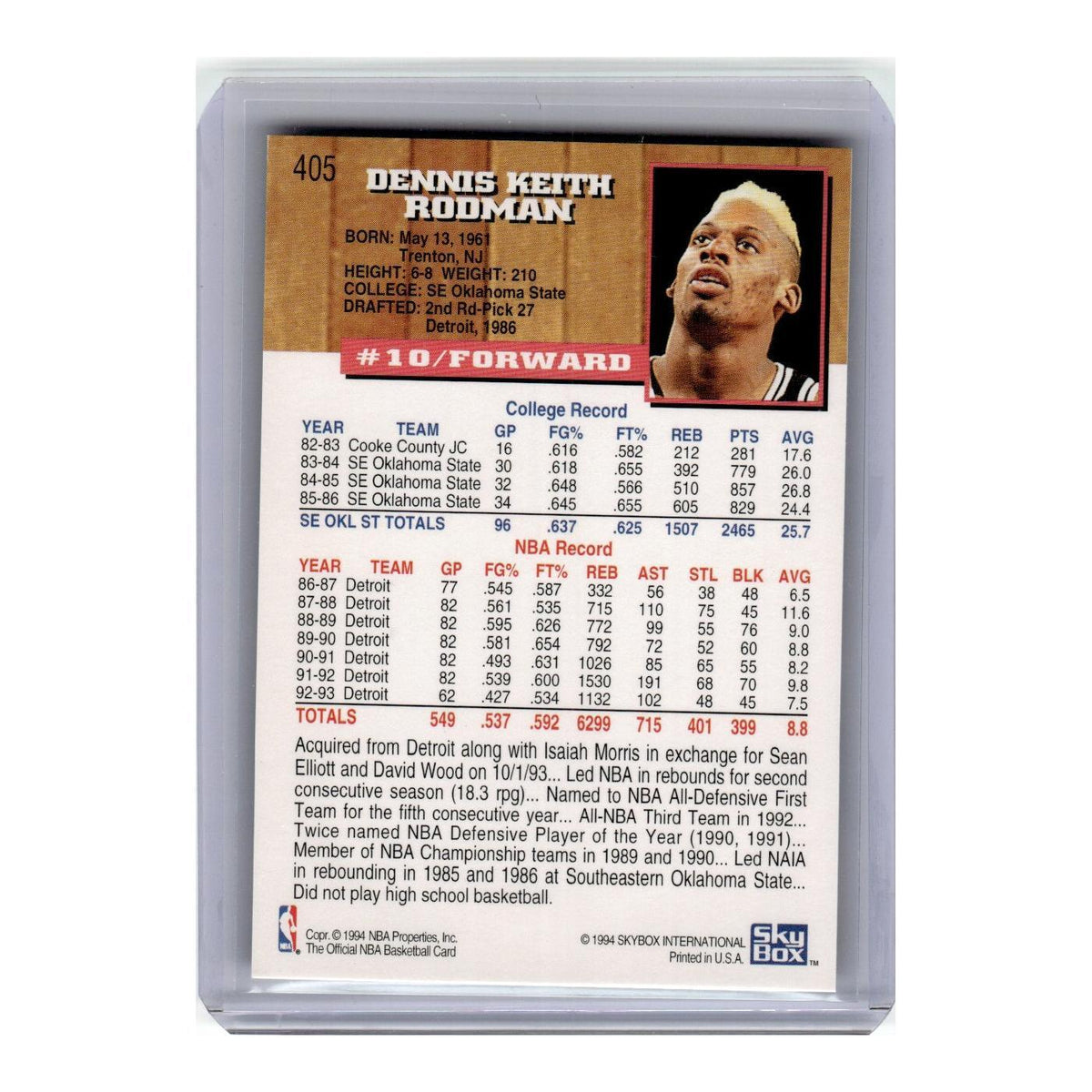 1993 Hoops Dennis Rodman Spurs #405