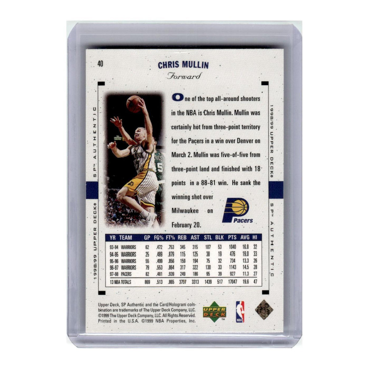 1998 SP Authentic Chris Mullin Pacers #40