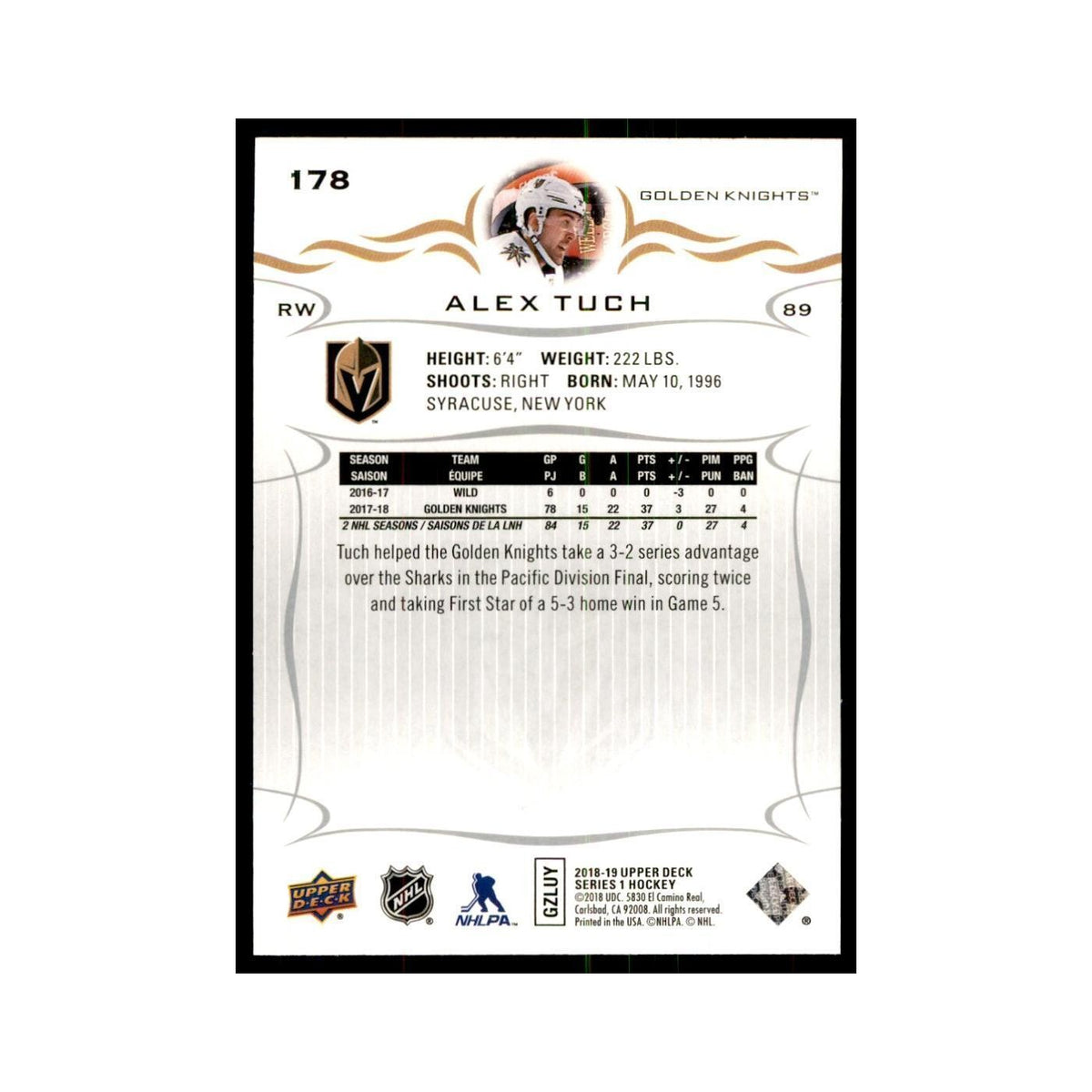 Alex Tuch 2018 Upper Deck #178 Hockey Cards Hockey Card NM