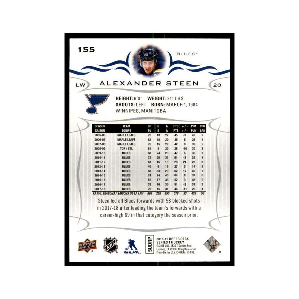 Alexander Steen 2018 Upper Deck #155 Hockey Cards Hockey Card NM