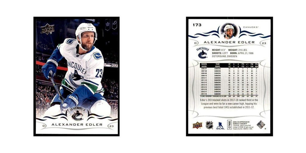 Alexander Edler 2018 Upper Deck #173 Hockey Cards Hockey Card NM