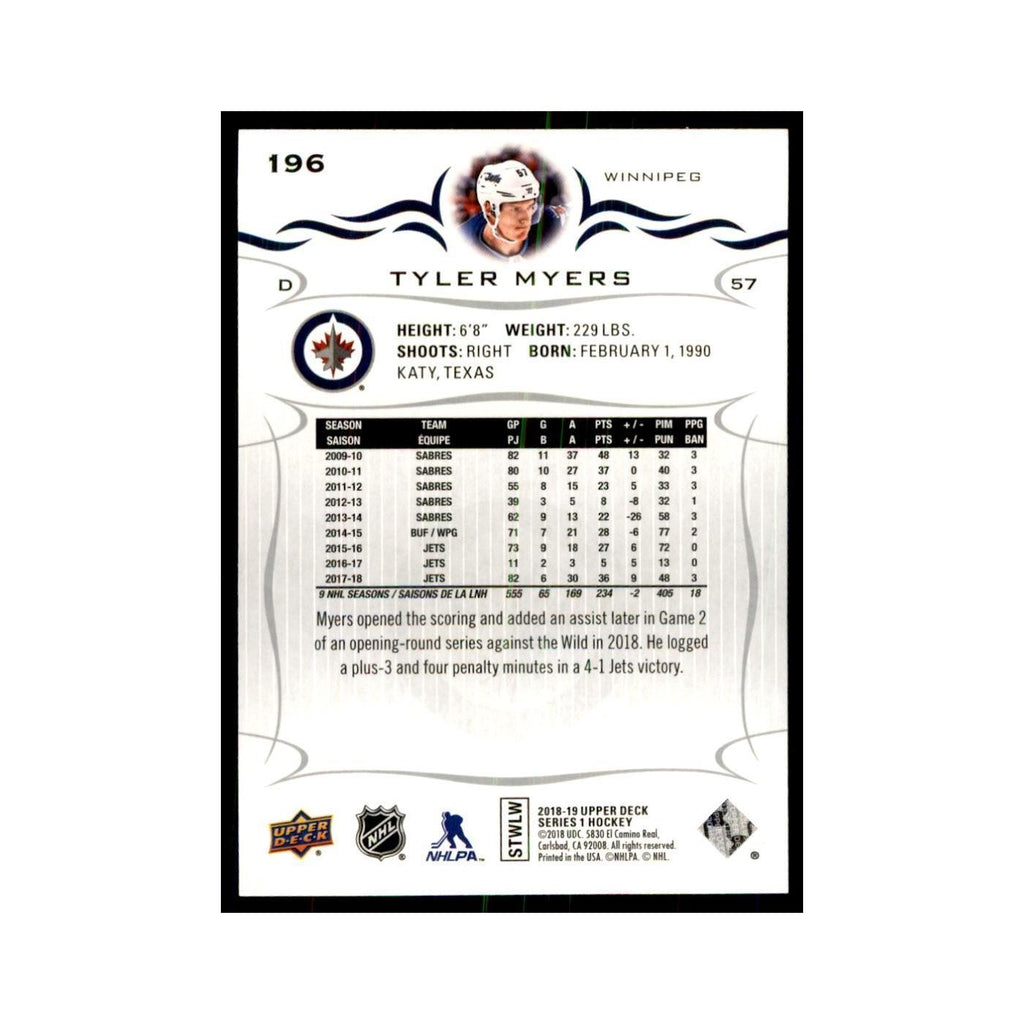 Tyler Myers 2018 Upper Deck #196 Hockey Cards Hockey Card NM