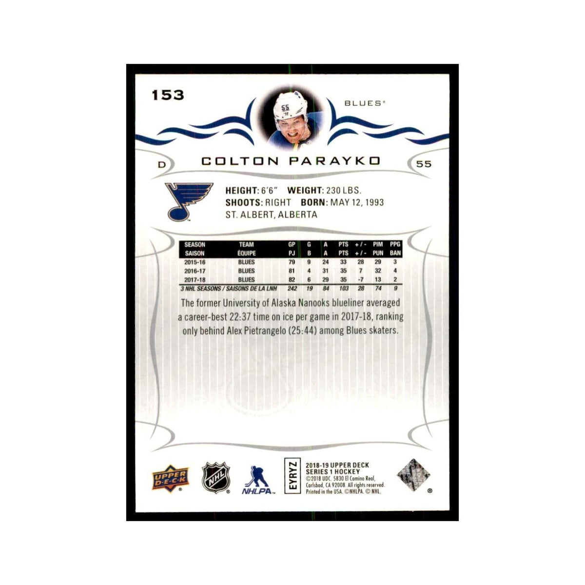 Colton Parayko 2018 Upper Deck #153 Hockey Cards Hockey Card NM