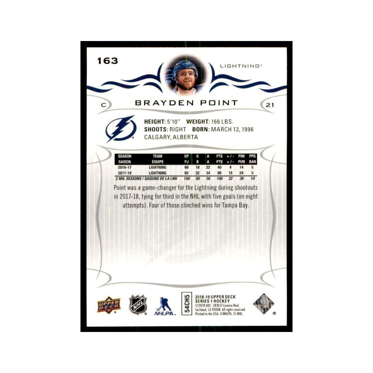 Brayden Point 2018 Upper Deck #163 Hockey Cards Hockey Card NM