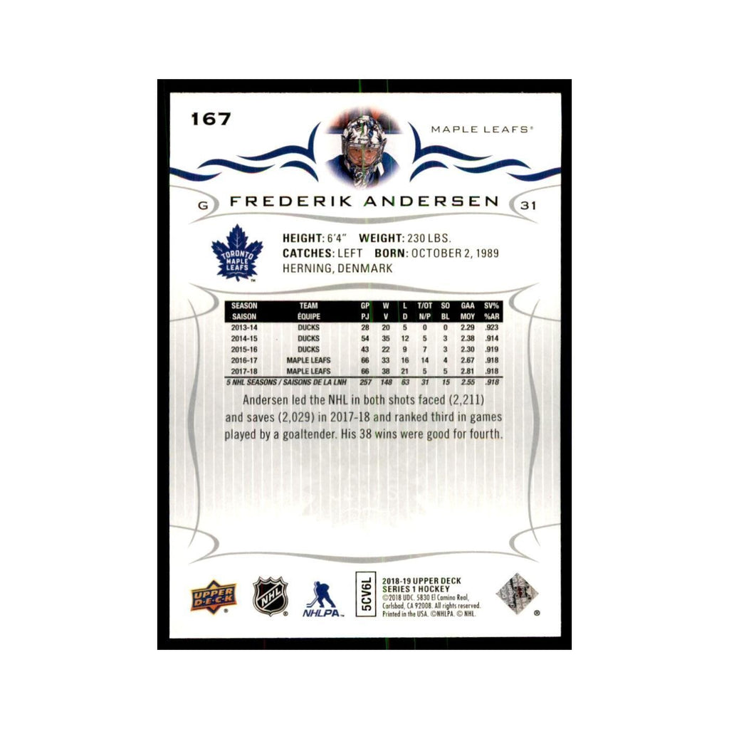 Frederik Andersen 2018 Upper Deck #167 Hockey Cards Hockey Card NM