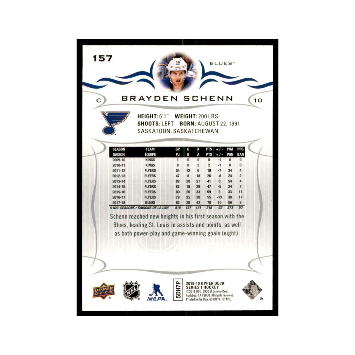 Brayden Schenn 2018 Upper Deck #157 Hockey Cards Hockey Card NM