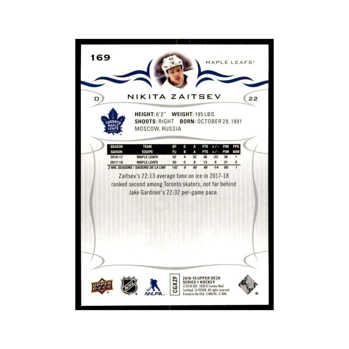 Nikita Zaitsev 2018 Upper Deck #169 Hockey Cards Hockey Card NM