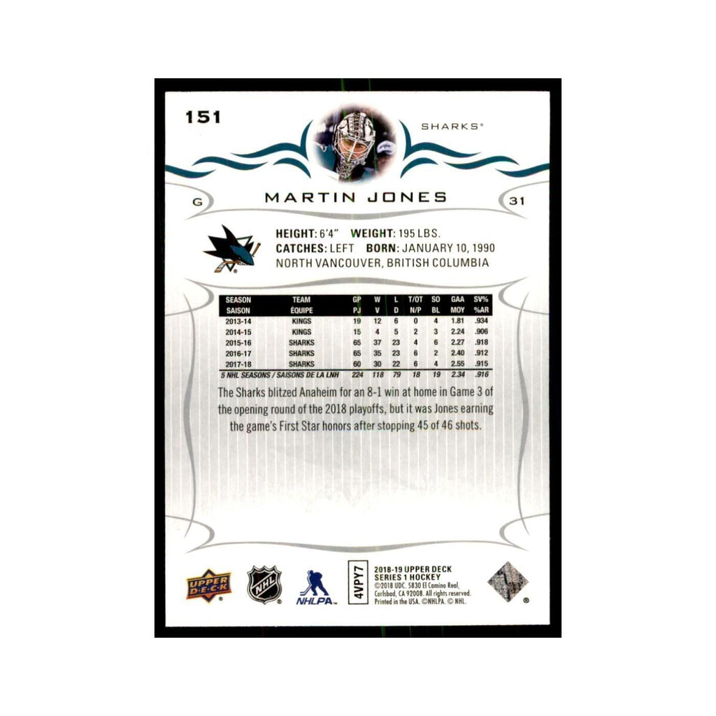Martin Jones 2018 Upper Deck #151 Hockey Cards Hockey Card NM
