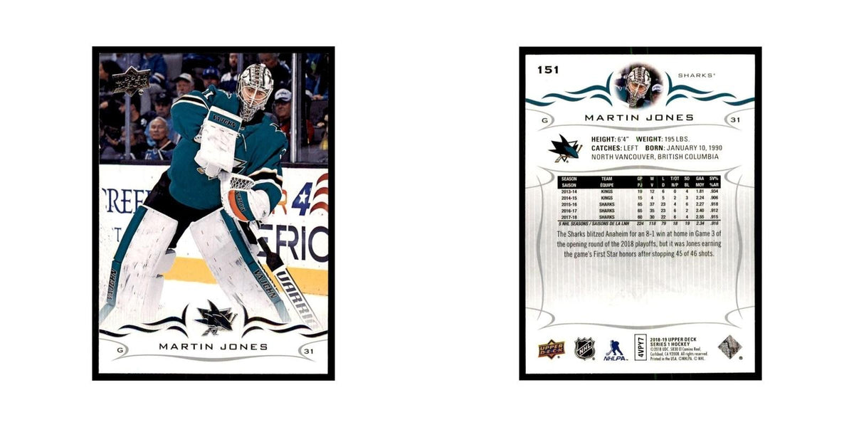 Martin Jones 2018 Upper Deck #151 Hockey Cards Hockey Card NM