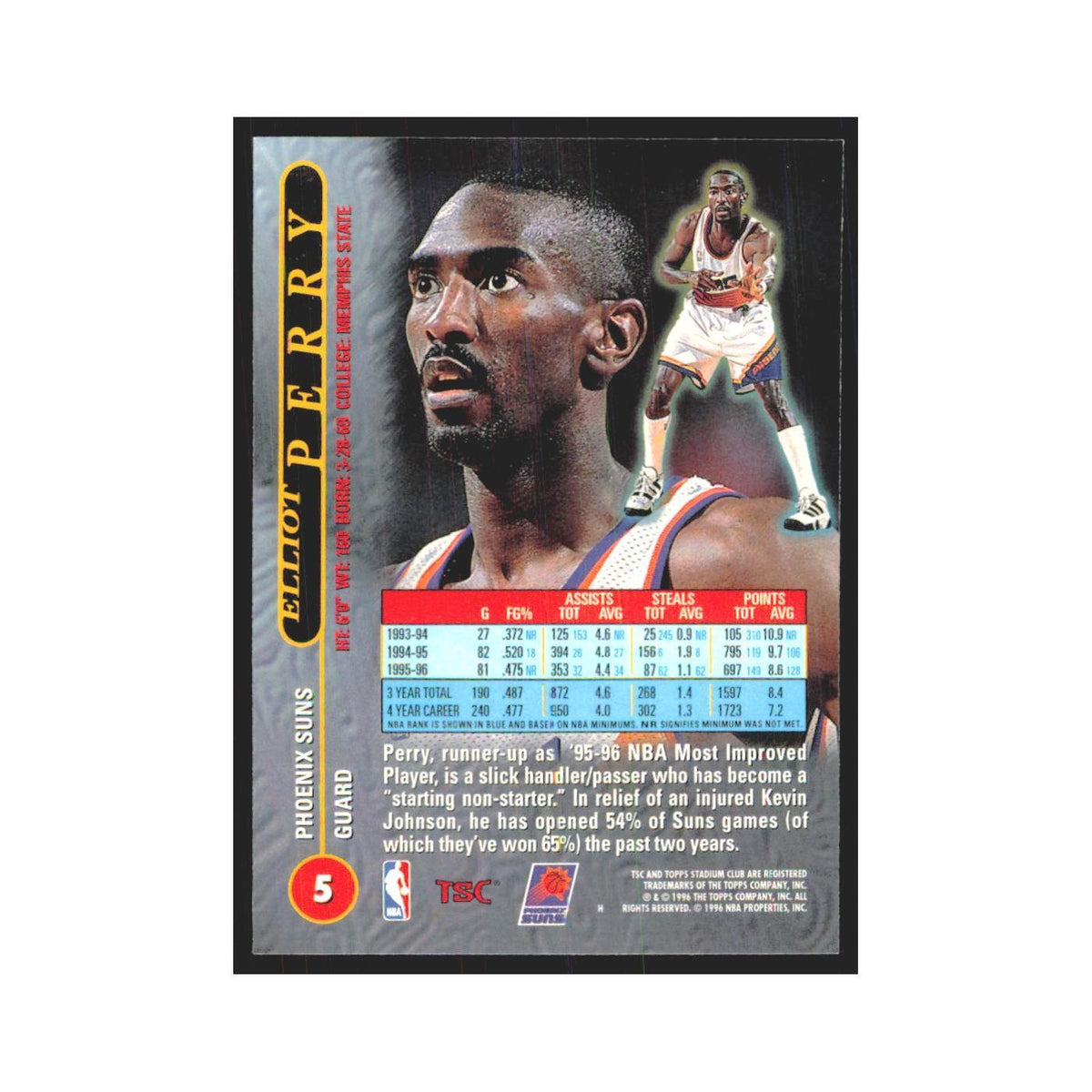 Elliot Perry 1996 Stadium Club #5 Phoenix Suns Basketball Card NM