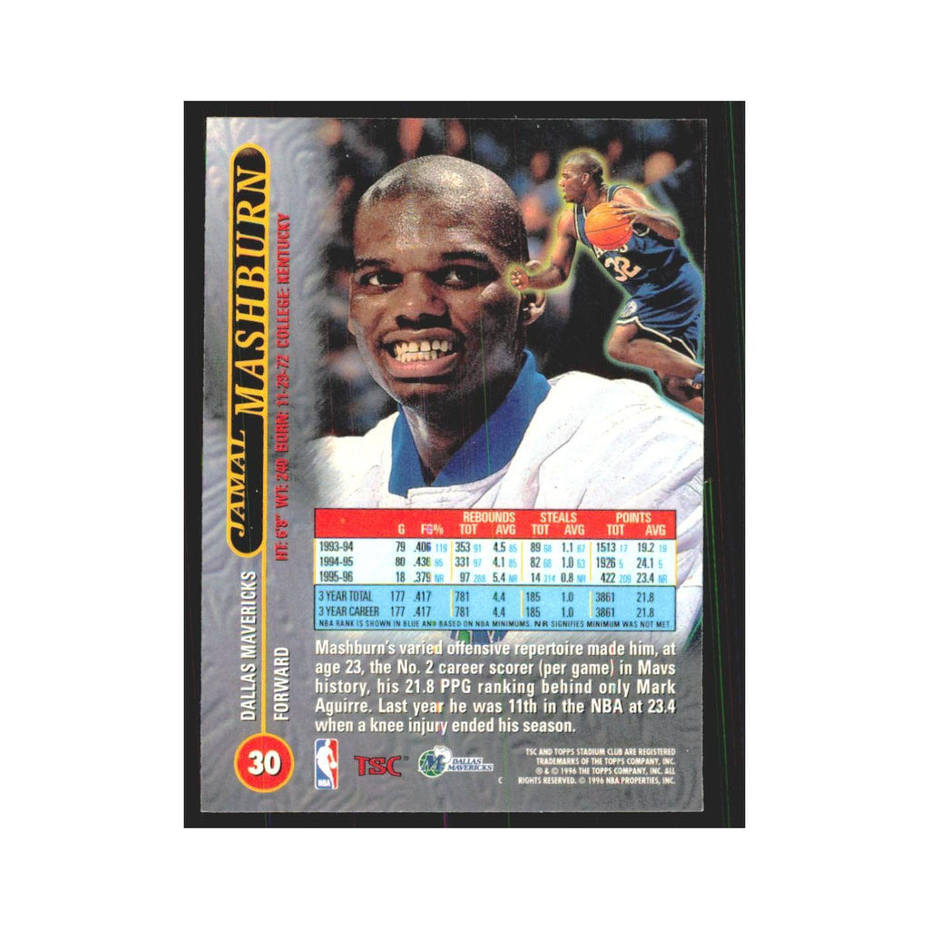 Jamal Mashburn 1996 Stadium Club #30 Dallas Mavericks Basketball Card NM