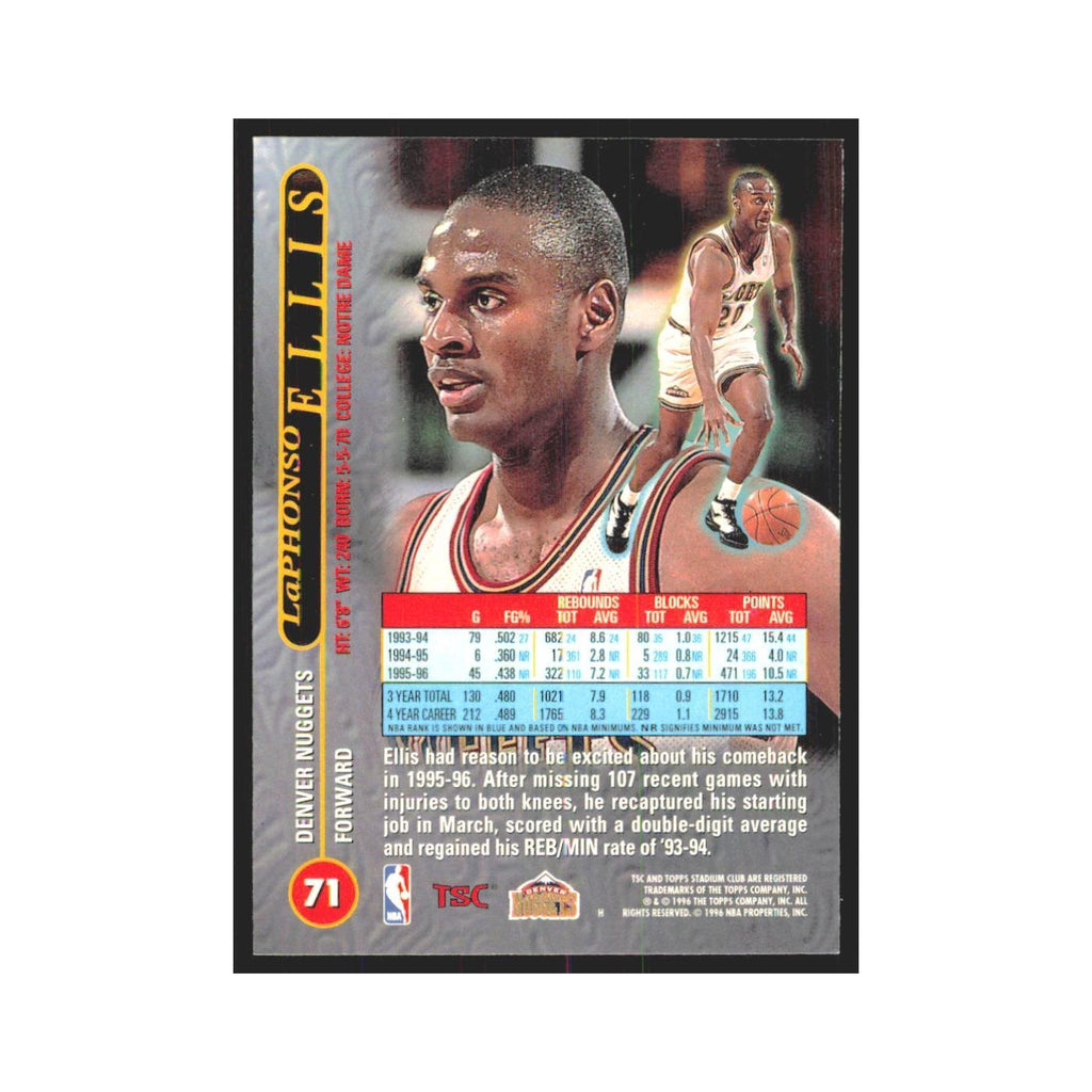 LaPhonso Ellis 1996 Stadium Club #71 Denver Nuggets Basketball Card NM