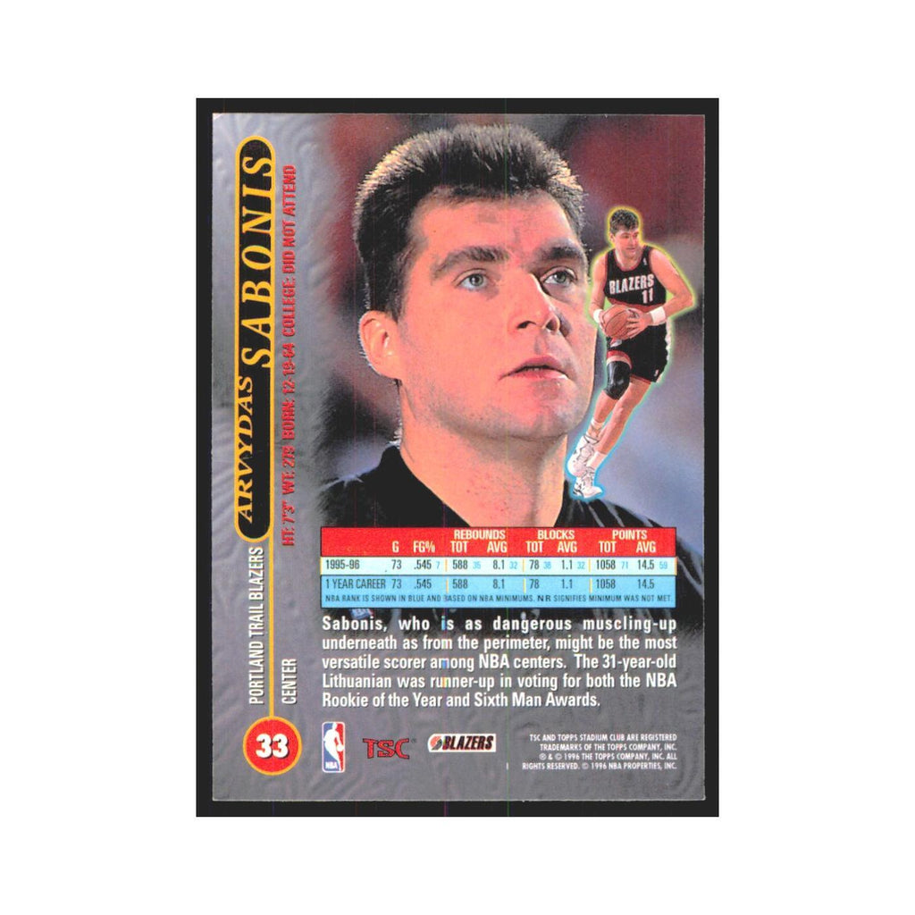 Arvydas Sabonis 1996 Stadium Club #33 Portland Trail Blazers Basketball Card NM