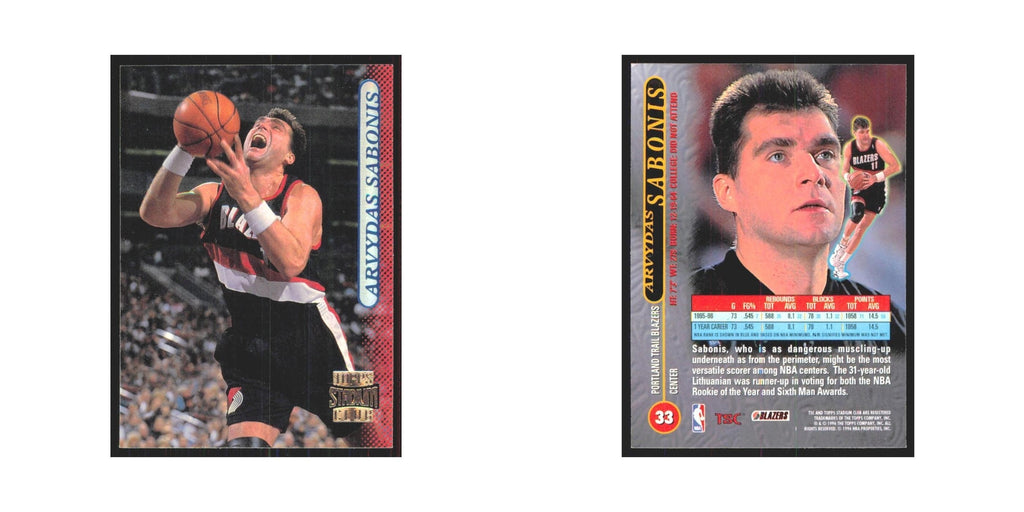 Arvydas Sabonis 1996 Stadium Club #33 Portland Trail Blazers Basketball Card NM