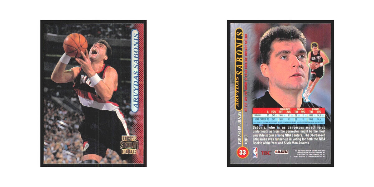 Arvydas Sabonis 1996 Stadium Club #33 Portland Trail Blazers Basketball Card NM