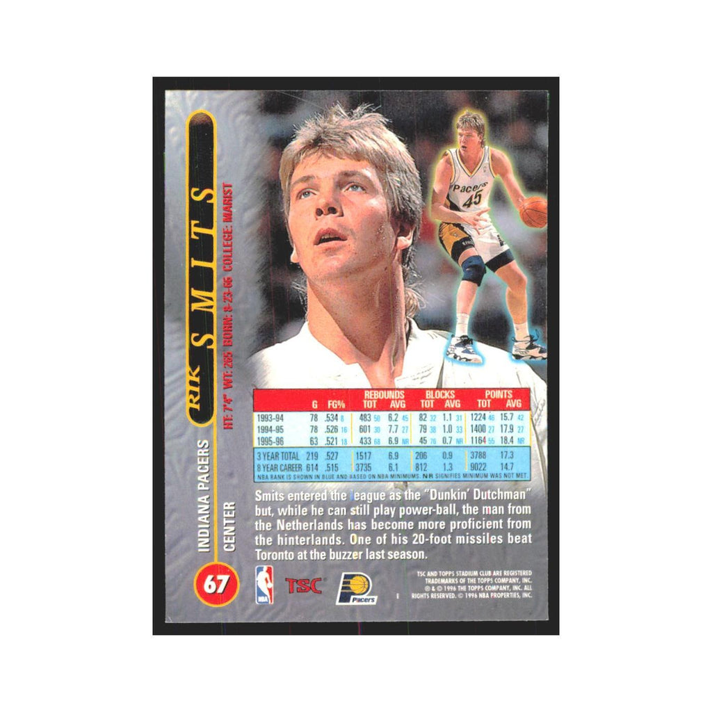 Rik Smits 1996 Stadium Club #67 Indiana Pacers Basketball Card NM