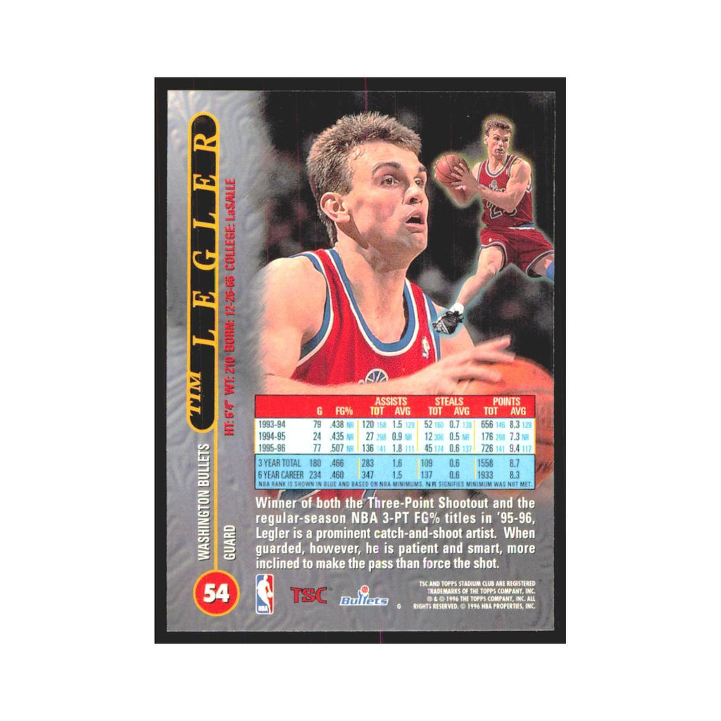Tim Legler 1996 Stadium Club #54 Washington Bullets Basketball Card NM