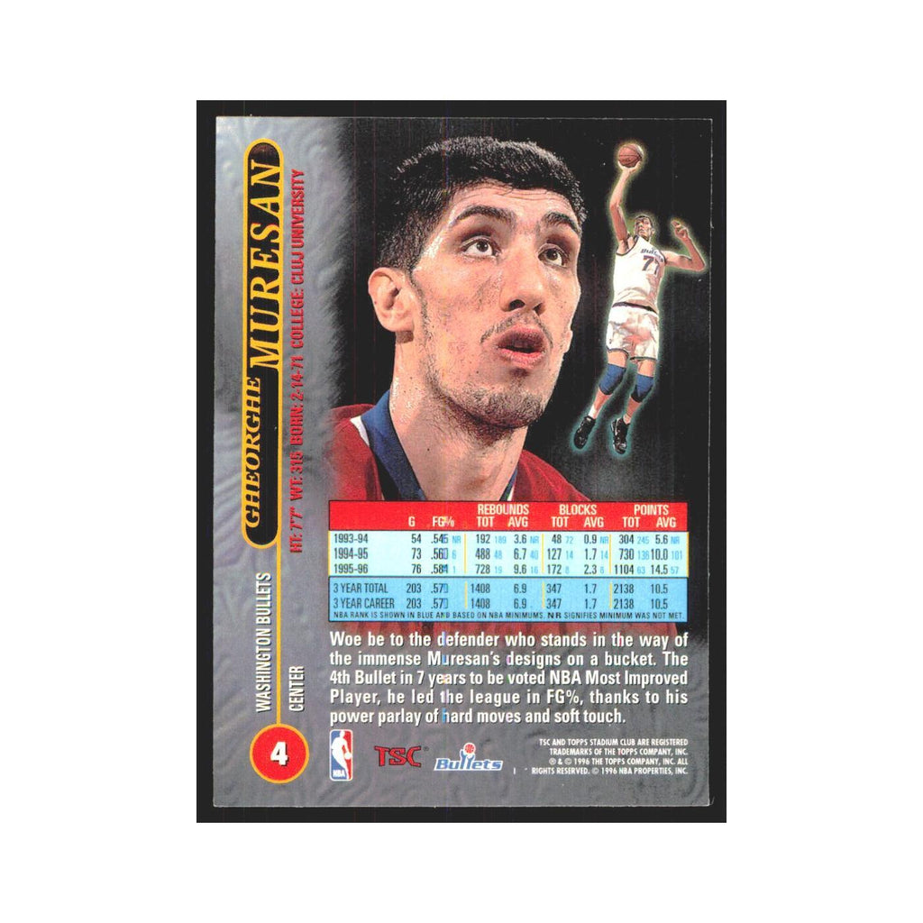 Gheorghe Muresan 1996 Stadium Club #4 Washington Bullets Basketball Card NM